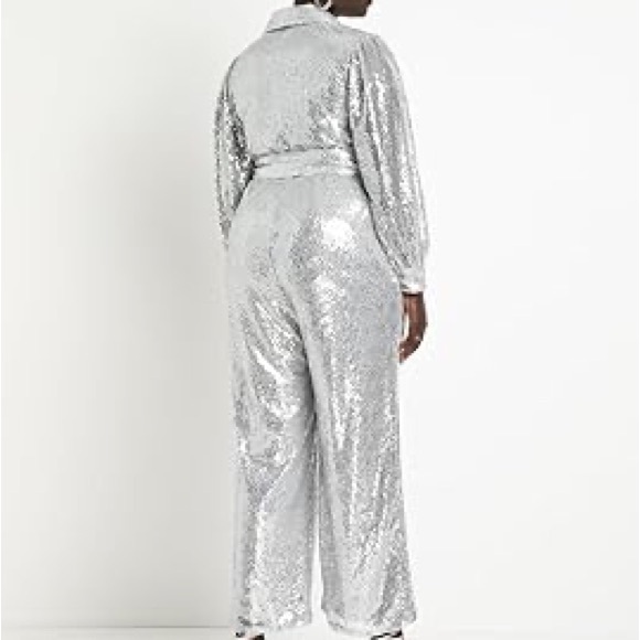 Eloquii Silver Wide-Leg Jumpsuit 20 - Picture 2 of 6